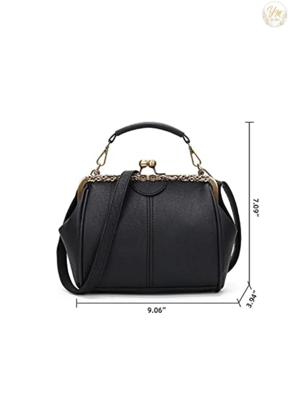 Retro PU Leather Clutch Crossbody Bag with Kiss Lock Closure, Evening Purse,